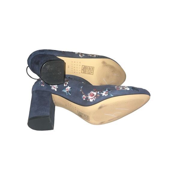 ✨HP✨White House Navy Market Floral Embroidered Suede Chunky Ankle Sz 8 Heels✨ - Picture 7 of 8